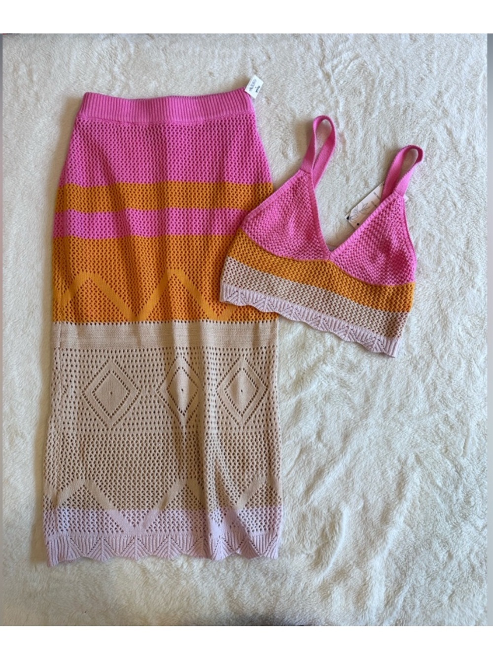 Willow & Wind Crochet Skirt Tank Set Womens Large Multicolor Colorblock Boho